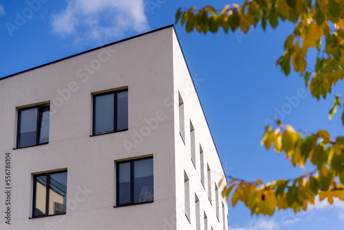 modern apartment building on blue sky background