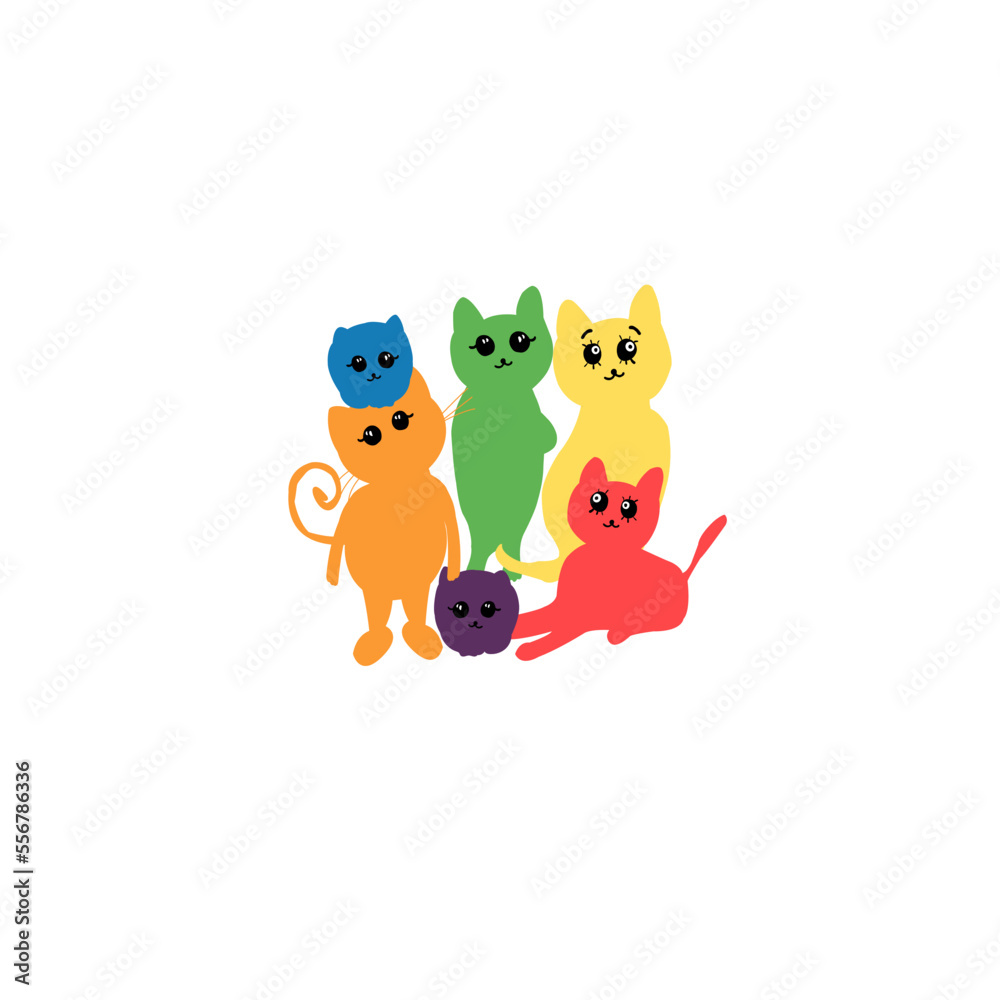 Fototapeta premium Rainbow colored cute cats illustration