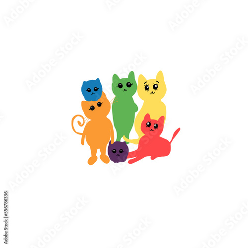 Rainbow colored cute cats illustration