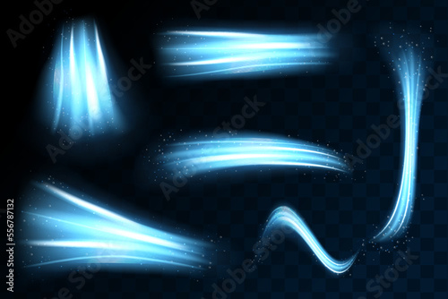 Abstract wind swirls with gold sparkles isolated. Vector realistic set of magic air vortex, light twirls with particles. Design element of fresh and clean