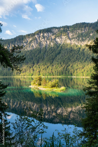 a people empty eibsee in the morning