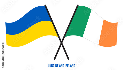 Ukraine and Ireland Flags Crossed And Waving Flat Style. Official Proportion. Correct Colors.