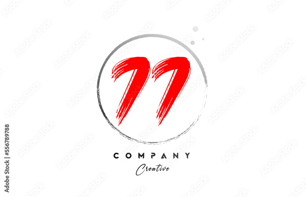 red grey 77 number letter logo icon design with dots and circle. Grunge creative gradient for business and company