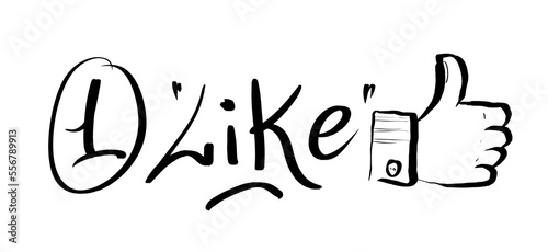 arriba like, dale un like, dibujo de pulgar hacia arriba para marcar un me gusta (like) en redes sociales  photo