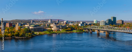 Alexandra Bridge, an interprovincial bridge across the Ottawa River between Ontario and Quebec, and the Canadian Museum of History; Gatineau, Quebec, Canada