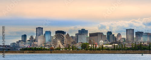 Montreal skyline along the St. Lawrence River; Montreal, Quebec, Canada