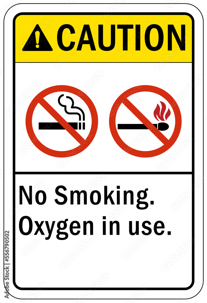Fire hazard, flammable material oxygen sign and labels no smoking oxygen in use Fire hazard, flammable material oxygen sign and labels no smoking oxygen in use