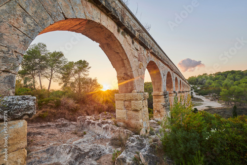 Old, Roman aqueduct, the Ferreres Aqueduct (Aqüeducte de les Ferreres) also known as Pont del Diable (Devil's Bridge) near Tarragona; Catalonia, Spain