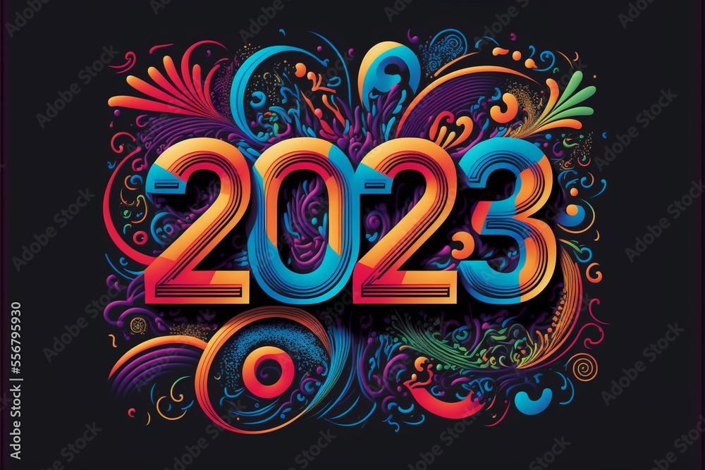 2023 text with colorful flowers background 2023 text with colorful flowers background
