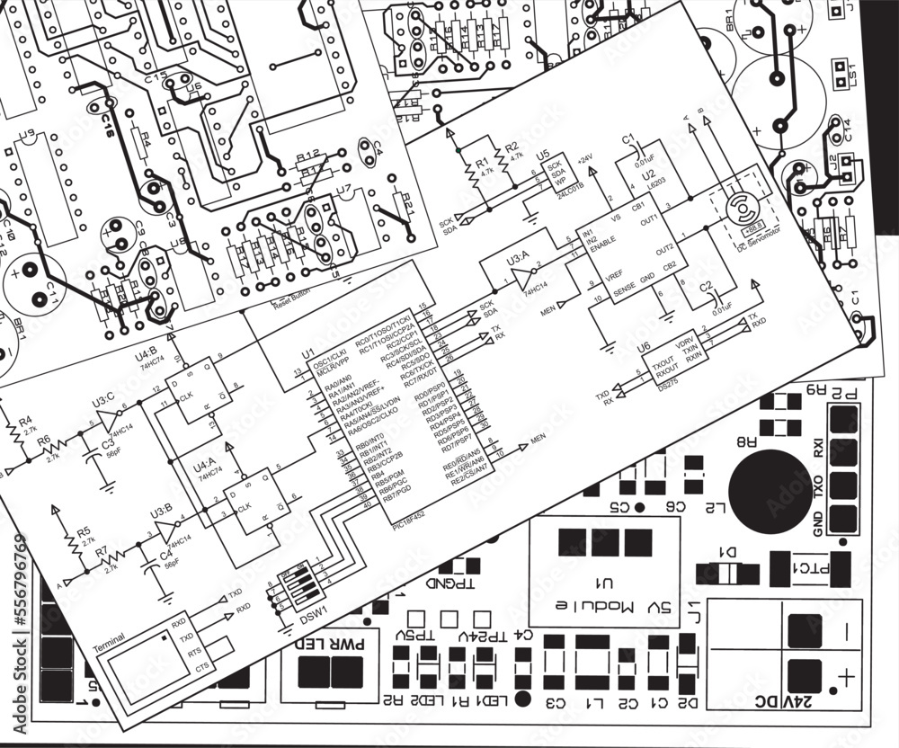 Vector electrical schematic diagram of an digital electronic device