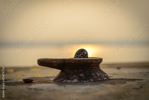 Close-up of a Shiva Linga, abstract representation of the Hindu God Shiva, in Shaivism; Varanasi, India