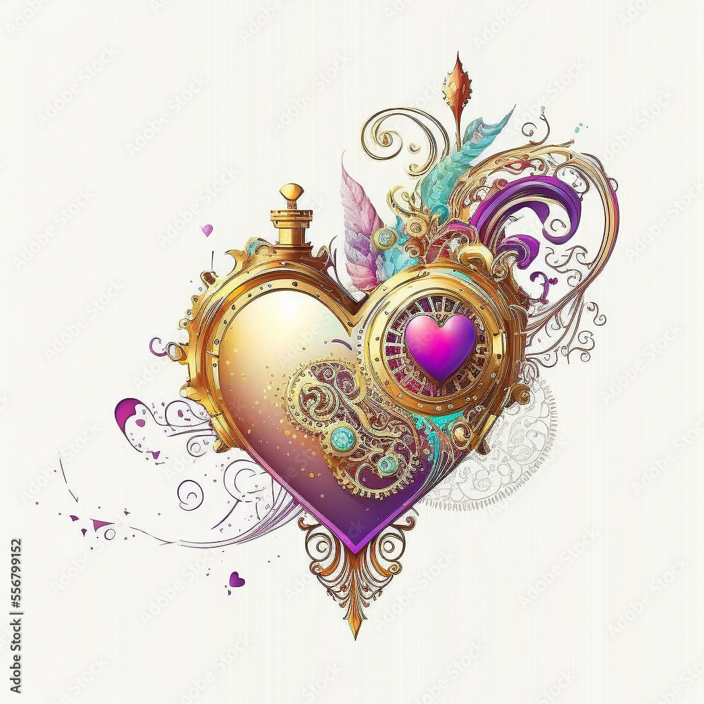 Steampunk inspired Valentine heart, Generative AI Steampunk inspired Valentine heart, Generative AI