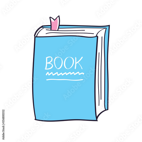 Blue book with bookmark isolated cartoon vector illustration