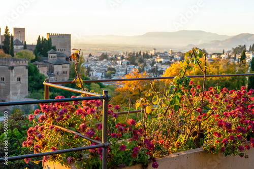 Sunset over ancieat arabic Alhambra in Granada, Spain on November 26, 2022
