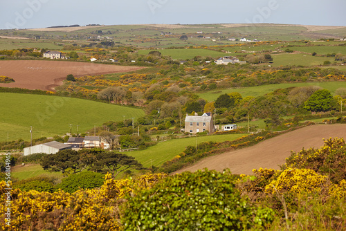 View of the countryside from Trencrom Hill, near St. Ives, Cornwall, Great Britain; Cornwall, England photo