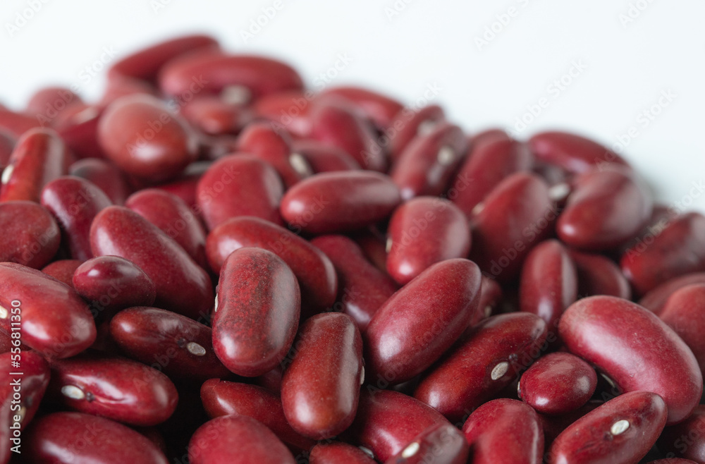 Pile set of red bean, red grain beans pouring down abstract cloud group. Beautiful complete seed pea bean, food object design. Selective focus freeze shot white background isolated Pile set of red bean, red grain beans pouring down abstract cloud group. Beautiful complete seed pea bean, food object design. Selective focus freeze shot white background isolated