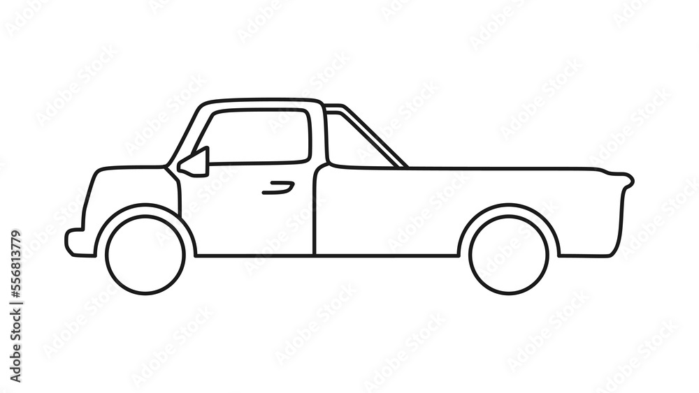 Pickup car or pick-up truck outline icon, vector illustration in trendy design style, isolated on white background. Editable perfect graphic resources for many purposes.
