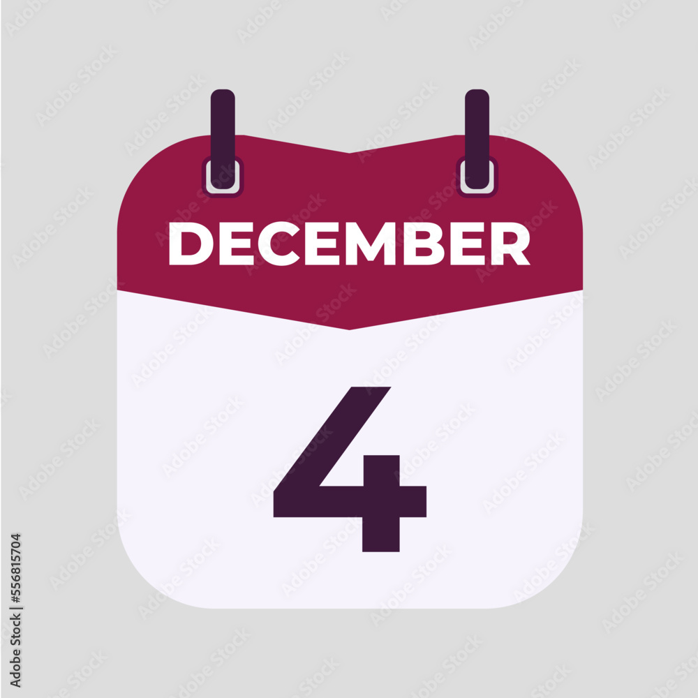 December 4 flat daily spiral calendar icon date vector image in matching color scheme. Suitable and perfect for design material, such as event or reminder. December 4 flat daily spiral calendar icon date vector image in matching color scheme. Suitable and perfect for design material, such as event or reminder.