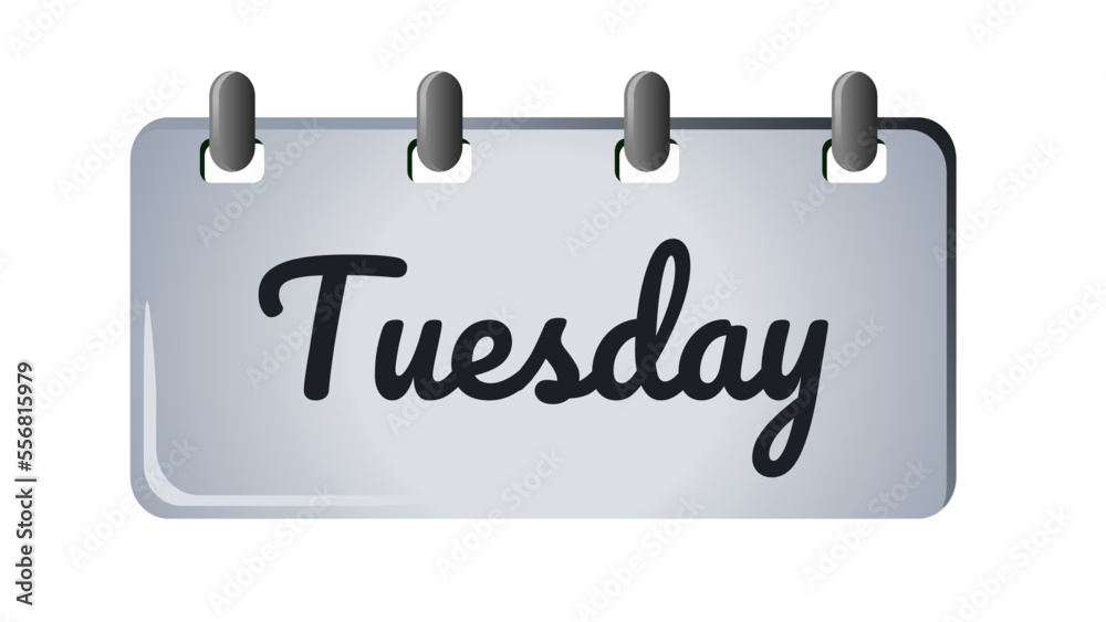 tuesday, Days of the week icon sign on silver board with spirals, vector illustration. The name of the day. Monday, wednesday, thursday, friday, saturday, sunday. Suitable for many purposes. tuesday, Days of the week icon sign on silver board with spirals, vector illustration. The name of the day. Monday, wednesday, thursday, friday, saturday, sunday. Suitable for many purposes.