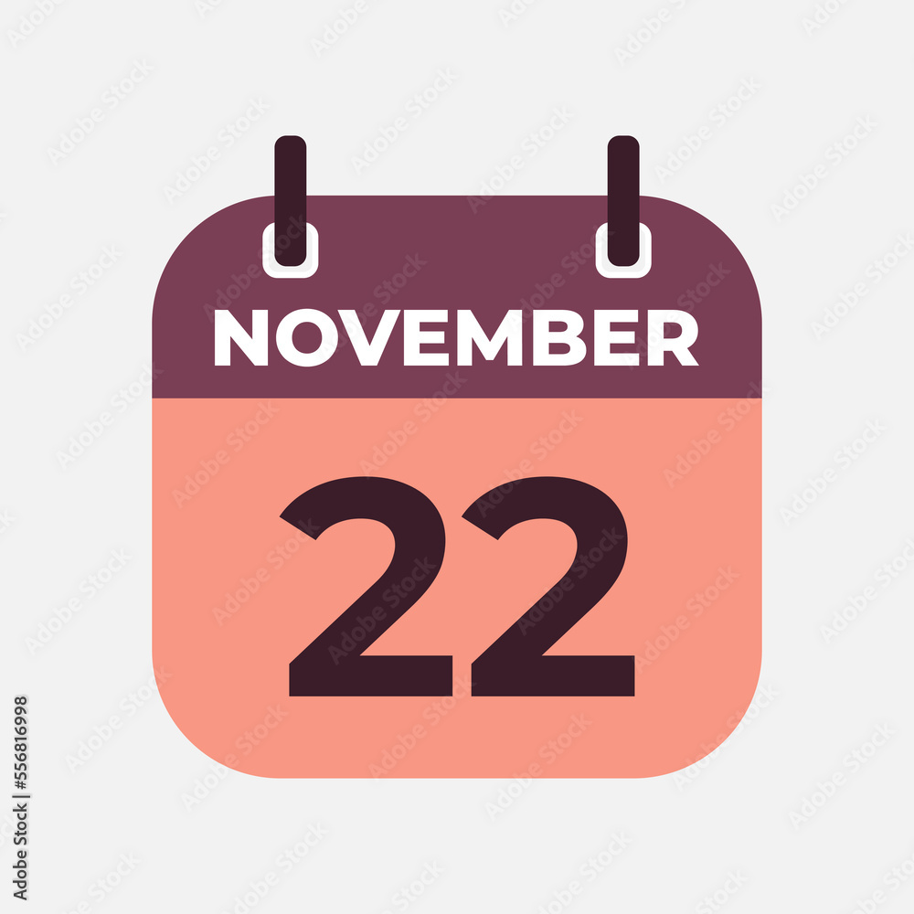 November 22 flat daily spiral calendar icon date vector image in matching color scheme. Suitable and perfect for design material, such as event or reminder. November 22 flat daily spiral calendar icon date vector image in matching color scheme. Suitable and perfect for design material, such as event or reminder.