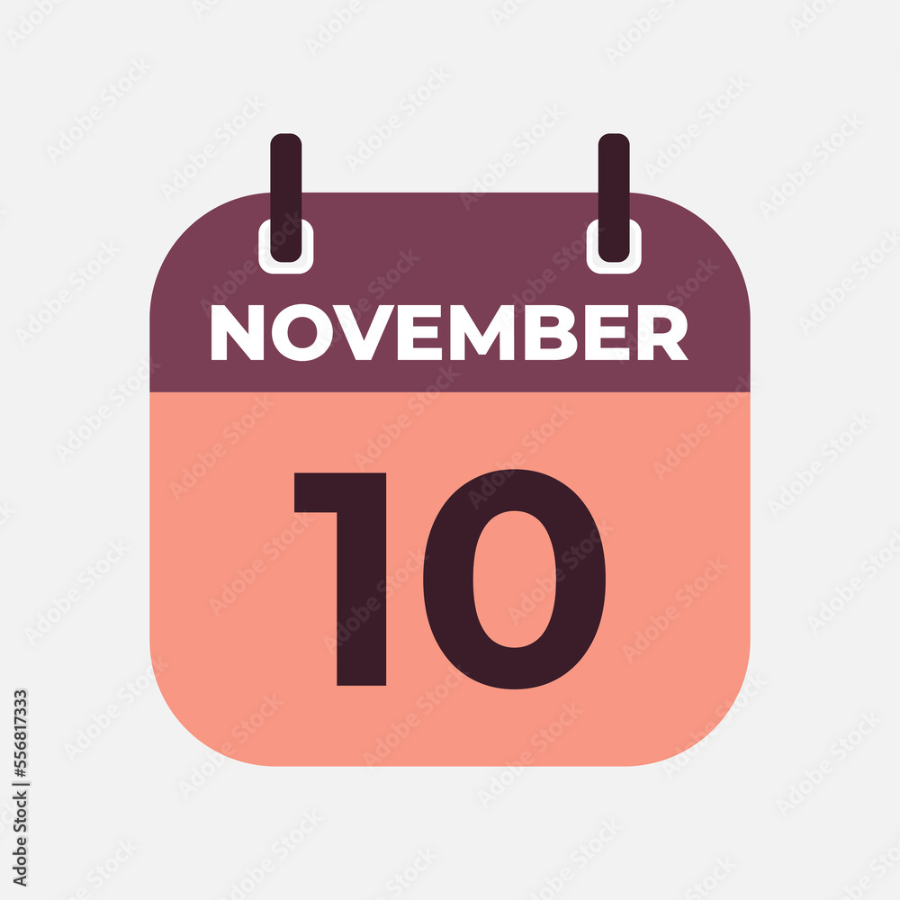 November 10 flat daily spiral calendar icon date vector image in matching color scheme. Suitable and perfect for design material, such as event or reminder. November 10 flat daily spiral calendar icon date vector image in matching color scheme. Suitable and perfect for design material, such as event or reminder.