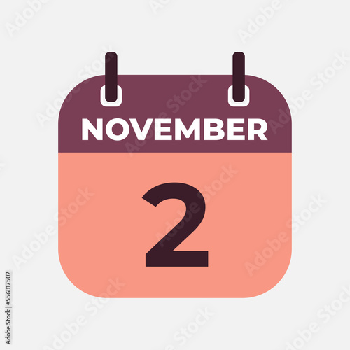 November 2 flat daily spiral calendar icon date vector image in matching color scheme. Suitable and perfect for design material, such as event or reminder.