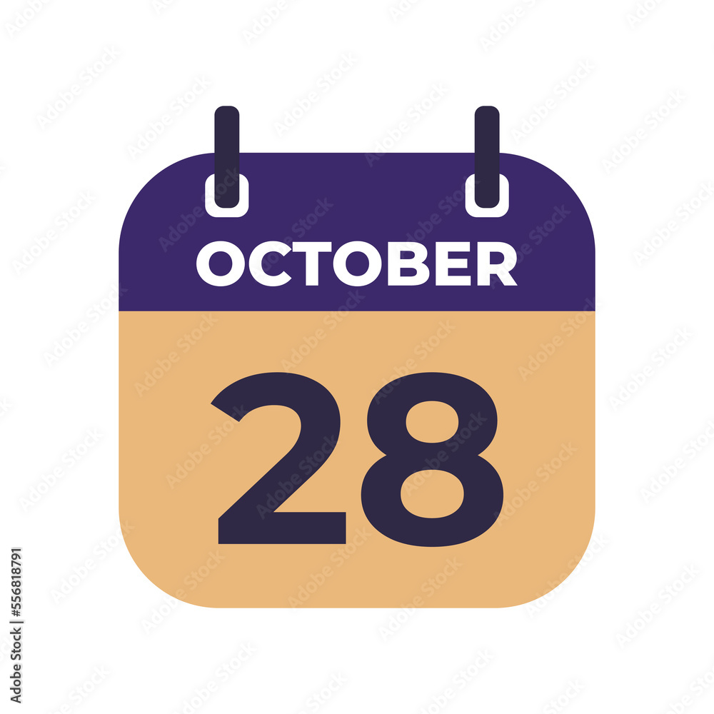 October 28 flat daily spiral calendar icon date vector image in matching color scheme. Suitable and perfect for design material, such as event or reminder.