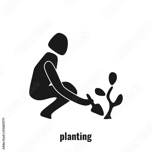 Planting icon concept. Simple illustration symbol of human activities collection. Suitable for web and mobile.
