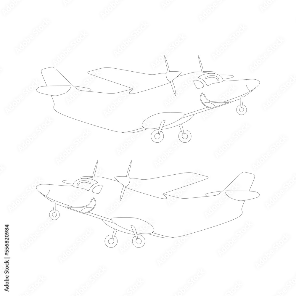Cute Turboprop Airplane outline vector character. Funny illustration in trendy design style. Suitable for many purpose, like for children book or education video content. Cute Turboprop Airplane outline vector character. Funny illustration in trendy design style. Suitable for many purpose, like for children book or education video content.