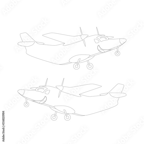 Cute Turboprop Airplane outline vector character. Funny illustration in trendy design style. Suitable for many purpose, like for children book or education video content.