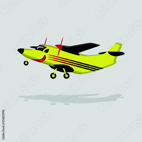 Cute Turboprop Airplane vector character in yellow. Funny illustration in trendy design style. Suitable for many purpose, like for product mascot or children book or education video content.