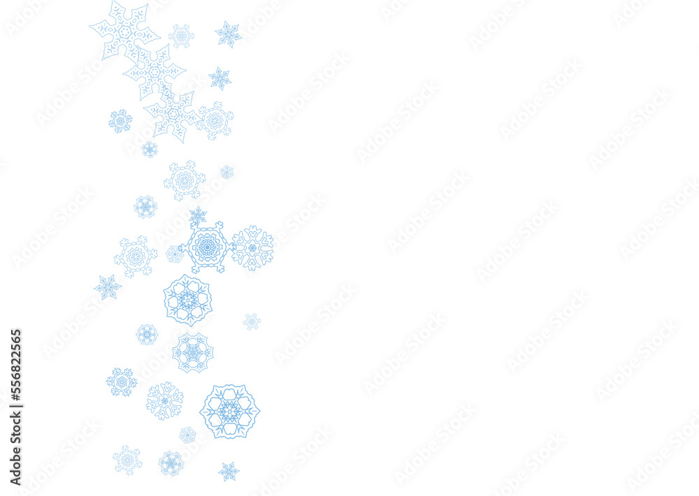 Winter frame with blue snowflakes for Christmas and New Year celebration. Horizontal winter frame on white background for banners, gift coupons, vouchers, ads, party events. Falling frosty snow. Winter frame with blue snowflakes for Christmas and New Year celebration. Horizontal winter frame on white background for banners, gift coupons, vouchers, ads, party events. Falling frosty snow.
