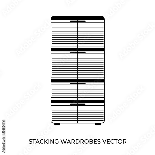 The best Stacking Wardrobes vector illustration, blue stacking plastic cabinets for multipurpose clothes. flat cartoon design style.