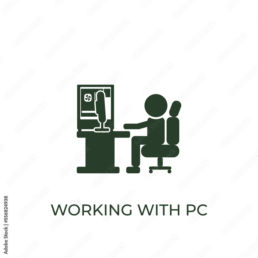 Working with personal computer icon concept. simple vector illustration symbol from human activities collections. suitable for web and mobile. Working with personal computer icon concept. simple vector illustration symbol from human activities collections. suitable for web and mobile.