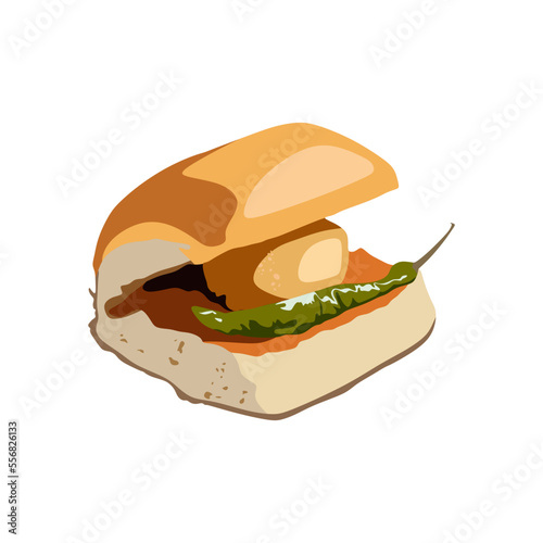 vada pav vector illustration, indian popular snack, flat cartoon design style.