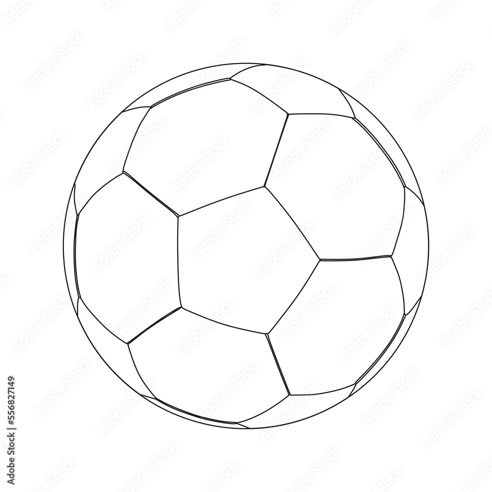 Soccer ball outline sketch vector illustration, ready to color, flat