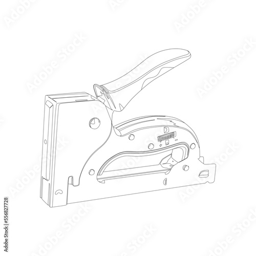 vector illustration, staple gun silhouette and sketch on white background, semi realistic flat cartoon design style.