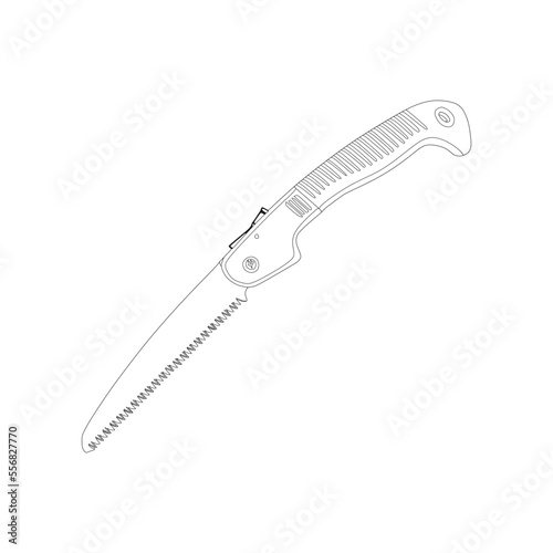 vector illustration, branch saw silhouette and sketch, semi realistic flat cartoon design style.