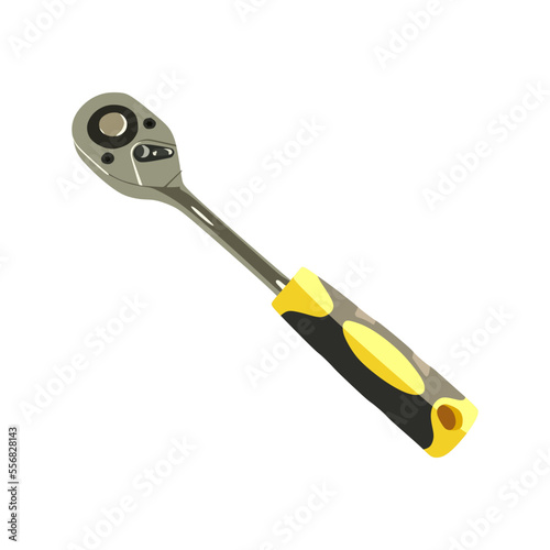 vector illustration, Socket wrench with yellow handle isolated on white background, semi realistic flat cartoon design style. Editable graphic resources for many purposes.