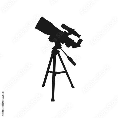 Vector illustration, space telescope silhouette, semi realistic flat design style.