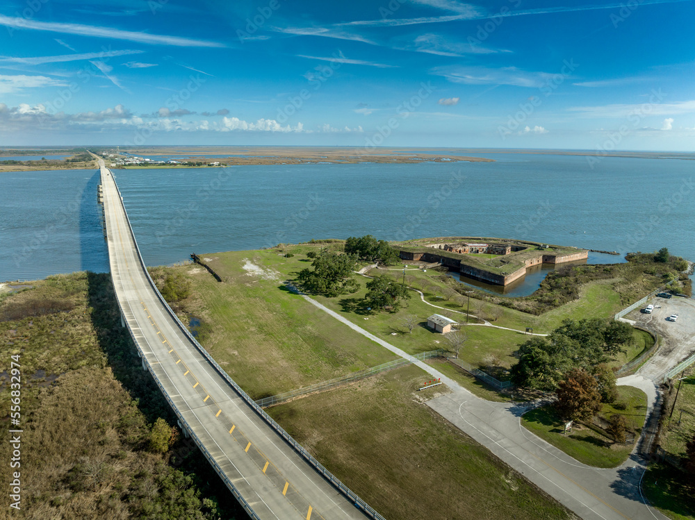 Fort Pike State Historic Site aerial view near New Orleans Louisiana
