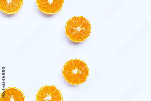 Orange fruit on white background.