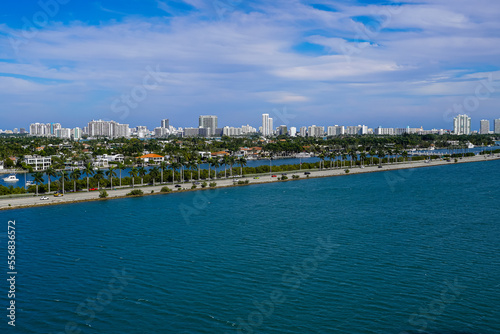 Beautiful aerial panoramic view of the city of Miami, its buildings, marina, yachts and luxurious suburbs houses © Gian