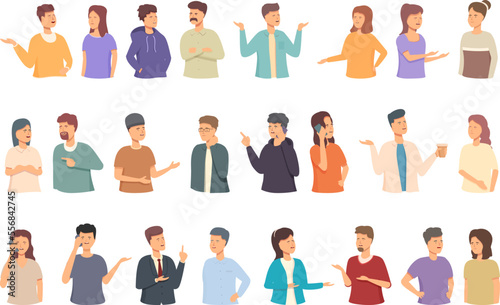 Serious conversation icons set cartoon vector. Business phone. Phone mobile