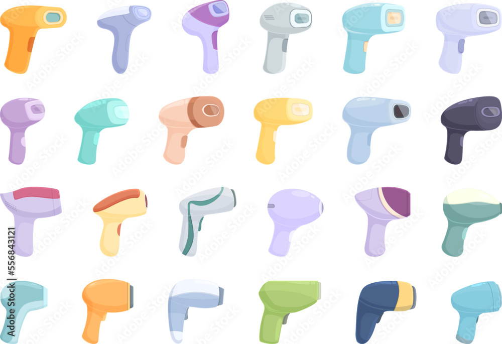 Photoepilator icons set cartoon vector. Woman hair. Girl health