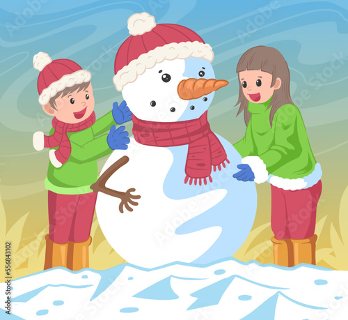 making snowman at winter come