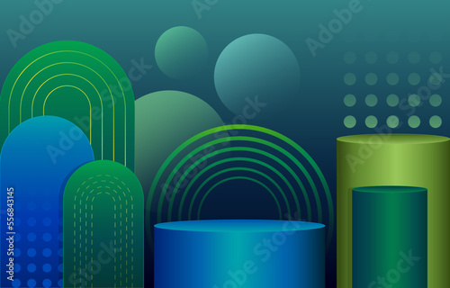 podium 3d design background green blue combo