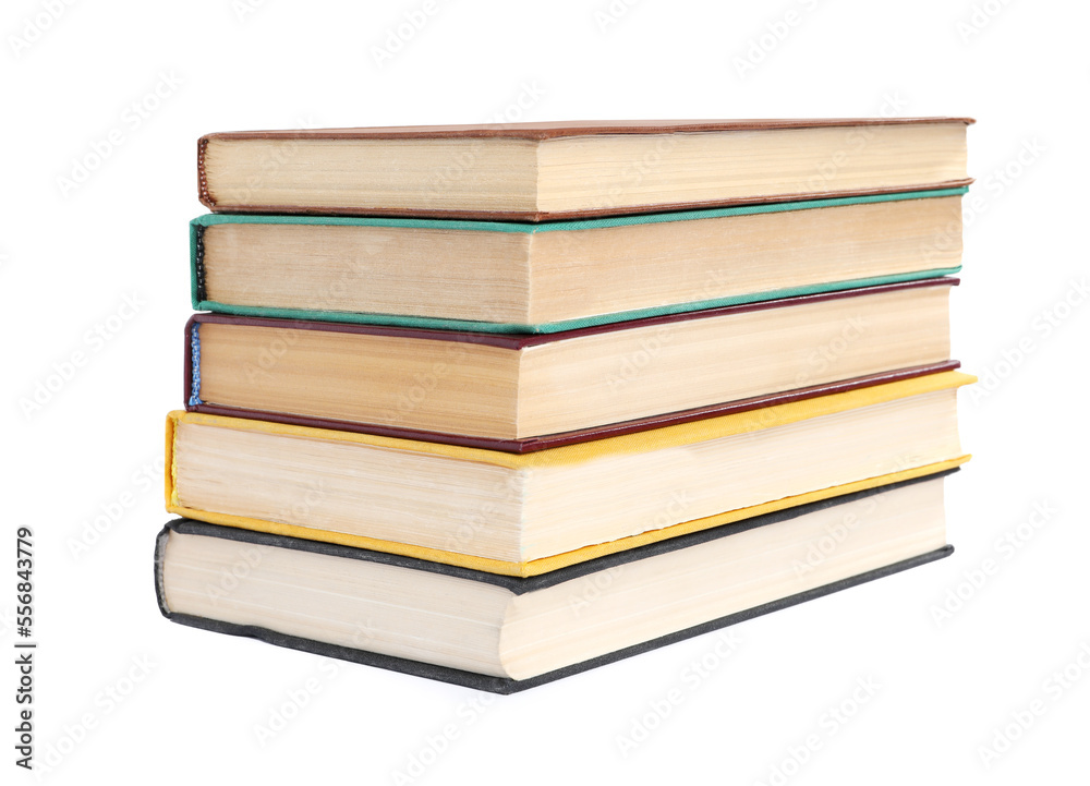 Stack of many old hardcover books isolated on white Stack of many old hardcover books isolated on white