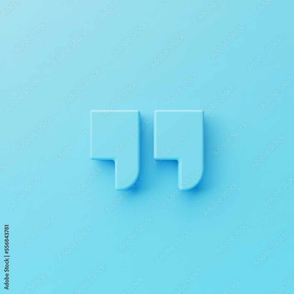 Quotation marks on blue background, Quote symbol on blue wall 3d illustration. Quotation marks on blue background, Quote symbol on blue wall 3d illustration.