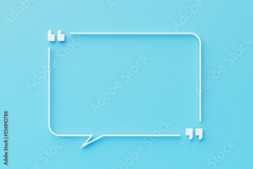 Quotation box on blue background, White quote frame on blue wall 3d illustration. photo